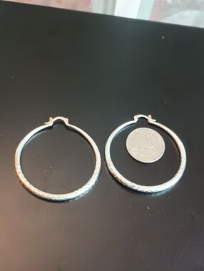 Sterling Silver Textured Hoop Earrings - Classic Women's Jewelry